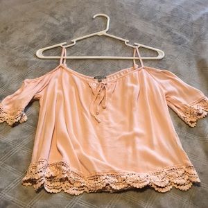 Baby pink blouse with cold shoulders